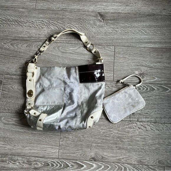 Coach Handbags - COACH Silver and Beige Tote Bag Matching Pochette Damaged, Ideal for Upcycling